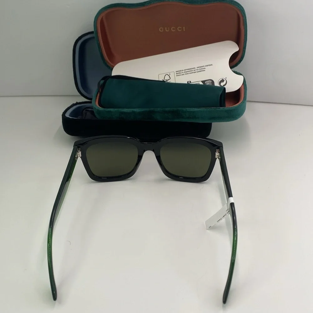 New Authentic Gucci Green Square Men`s Sunglasses GG0001SN 002 52 GG0001SN 002